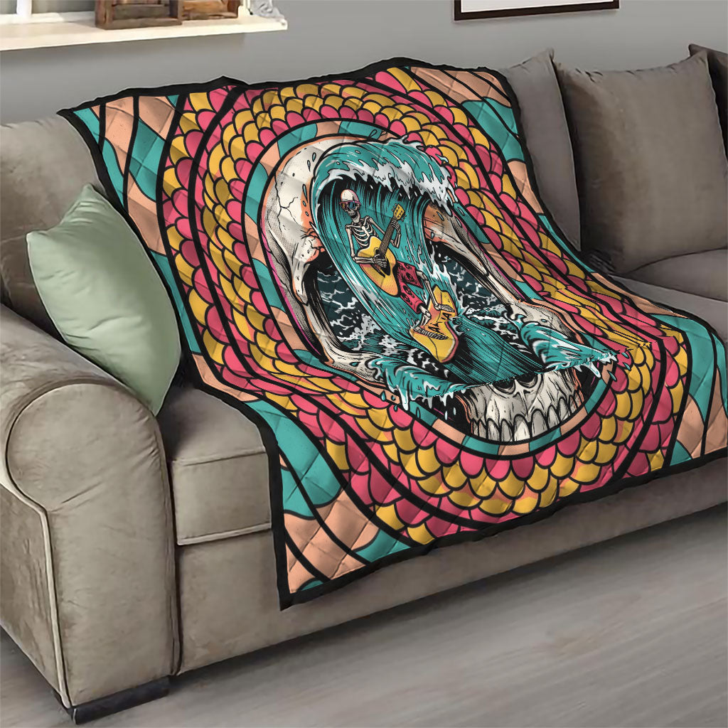 3D Illusion Surfing Skull Aloha Halloween Quilt Tropical Guitarist Bones Wave DT05 - Polynesian Pride