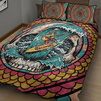 3D Illusion Surfing Skull Aloha Halloween Quilt Bed Set Tropical Guitarist Bones Wave DT05 - Polynesian Pride