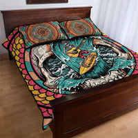 3D Illusion Surfing Skull Aloha Halloween Quilt Bed Set Tropical Guitarist Bones Wave DT05 - Polynesian Pride