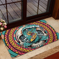 3D Illusion Surfing Skull Aloha Halloween Rubber Doormat Tropical Guitarist Bones Wave DT05 - Polynesian Pride