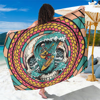 3D Illusion Surfing Skull Aloha Halloween Sarong Tropical Guitarist Bones Wave DT05 One Size 44 x 66 inches Blue - Polynesian Pride