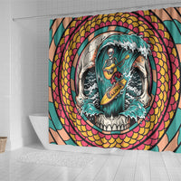 3D Illusion Surfing Skull Aloha Halloween Shower Curtain Tropical Guitarist Bones Wave DT05 - Polynesian Pride