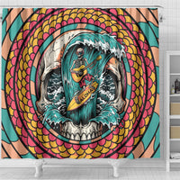 3D Illusion Surfing Skull Aloha Halloween Shower Curtain Tropical Guitarist Bones Wave DT05 - Polynesian Pride