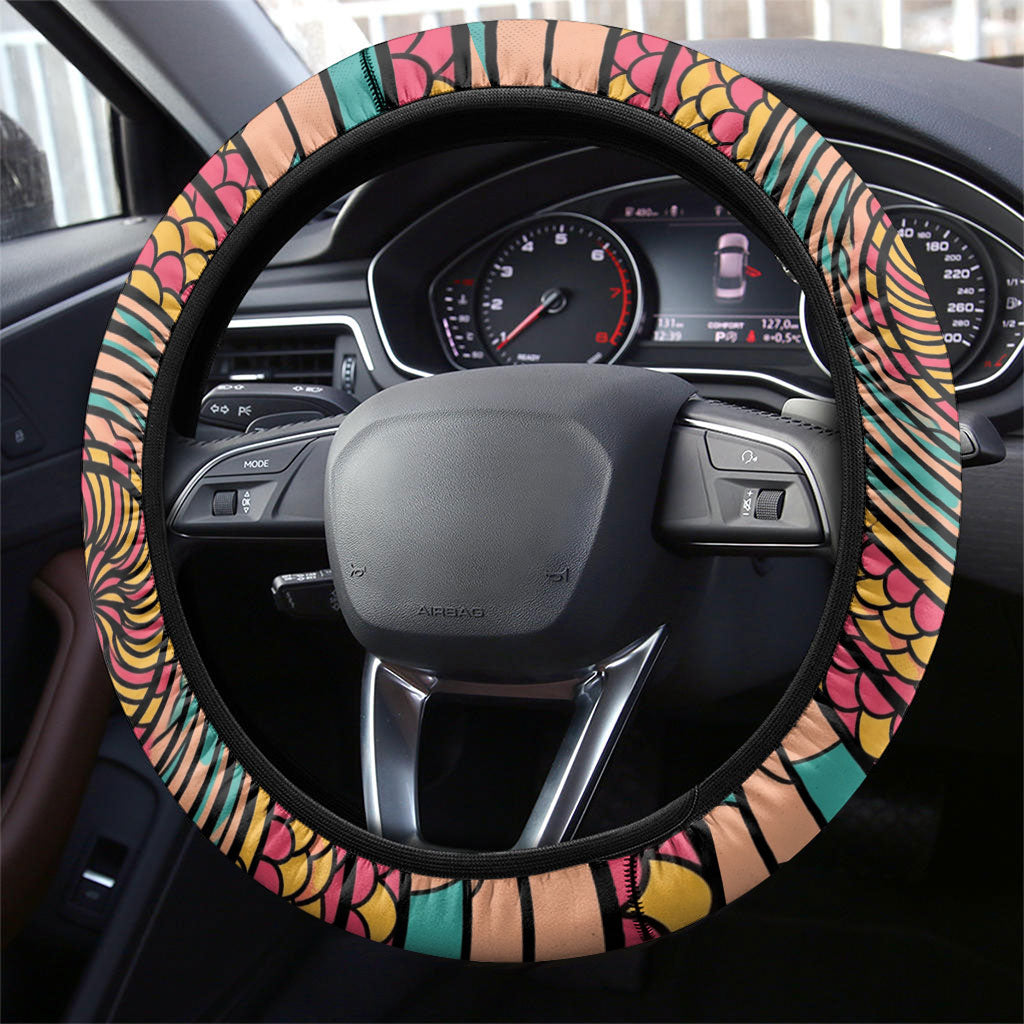 3D Illusion Surfing Skull Aloha Halloween Steering Wheel Cover Tropical Guitarist Bones Wave DT05 - Polynesian Pride