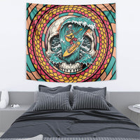3D Illusion Surfing Skull Aloha Halloween Tapestry Tropical Guitarist Bones Wave DT05 - Polynesian Pride