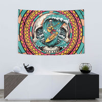 3D Illusion Surfing Skull Aloha Halloween Tapestry Tropical Guitarist Bones Wave DT05 - Polynesian Pride