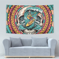 3D Illusion Surfing Skull Aloha Halloween Tapestry Tropical Guitarist Bones Wave DT05 - Polynesian Pride