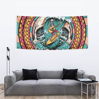 3D Illusion Surfing Skull Aloha Halloween Tapestry Tropical Guitarist Bones Wave DT05 - Polynesian Pride