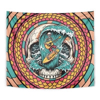 3D Illusion Surfing Skull Aloha Halloween Tapestry Tropical Guitarist Bones Wave DT05 - Polynesian Pride