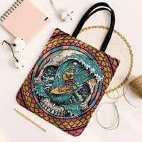 3D Illusion Surfing Skull Aloha Halloween Tote Bag Tropical Guitarist Bones Wave DT05 Black Strap One Size Blue - Polynesian Pride