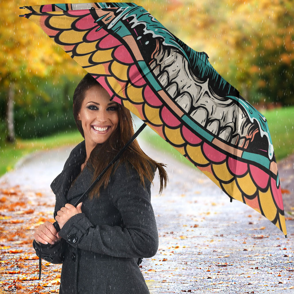 3D Illusion Surfing Skull Aloha Halloween Umbrella Tropical Guitarist Bones Wave DT05 - Polynesian Pride