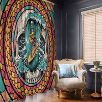 3D Illusion Surfing Skull Aloha Halloween Window Curtain Tropical Guitarist Bones Wave