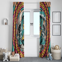 3D Illusion Surfing Skull Aloha Halloween Window Curtain Tropical Guitarist Bones Wave