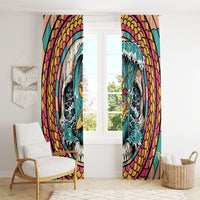 3D Illusion Surfing Skull Aloha Halloween Window Curtain Tropical Guitarist Bones Wave