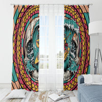 3D Illusion Surfing Skull Aloha Halloween Window Curtain Tropical Guitarist Bones Wave