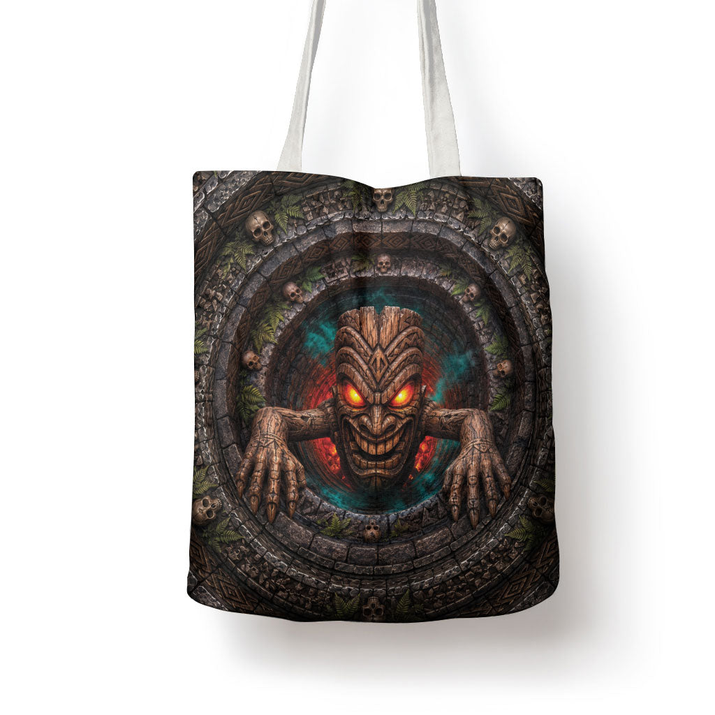 3D Illusion Haunted Tiki Totem Halloween Tote Bag Polynesian Wood Spirit Fiery DT05 - Polynesian Pride