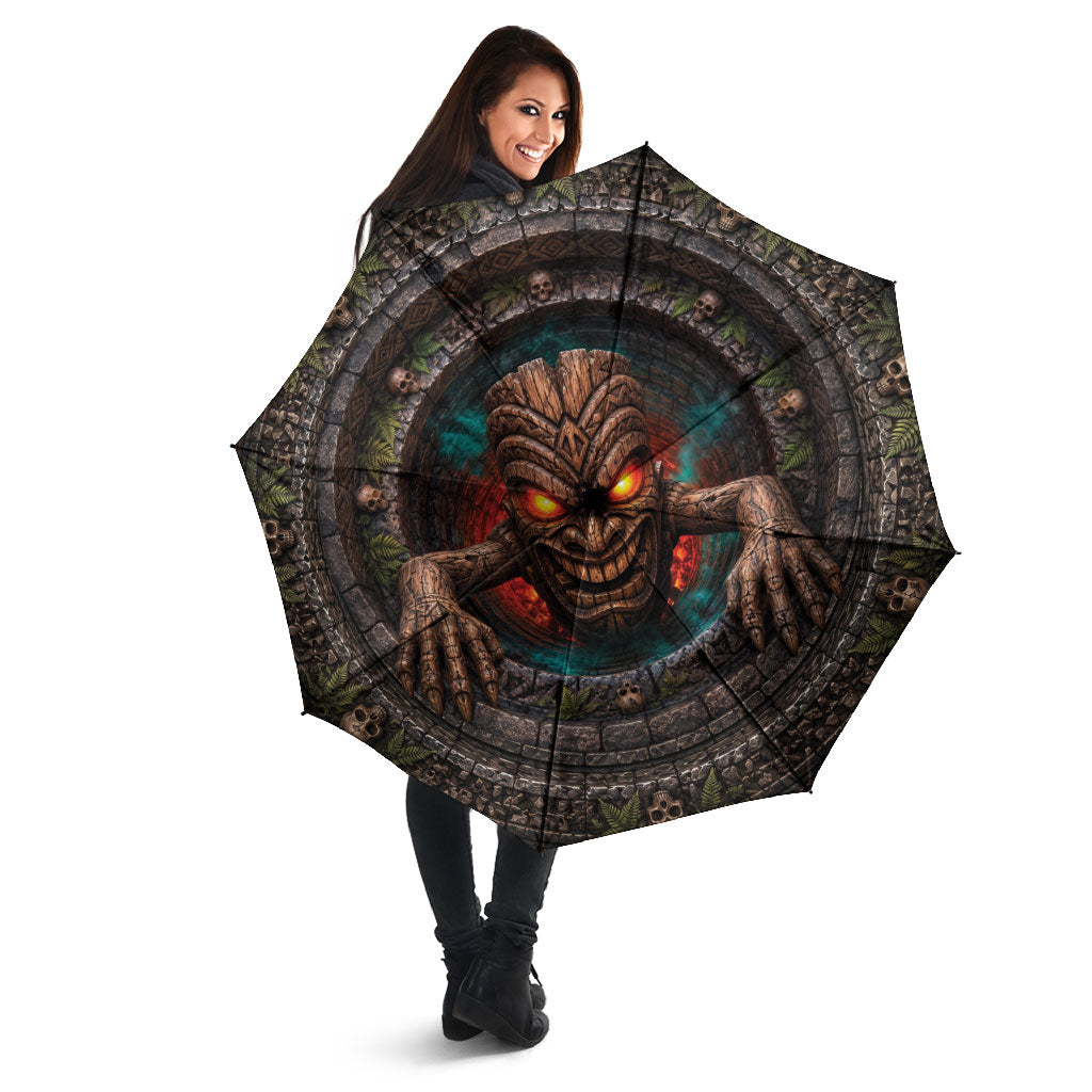 3D Illusion Haunted Tiki Totem Halloween Umbrella Polynesian Wood Spirit Fiery DT05 - Polynesian Pride