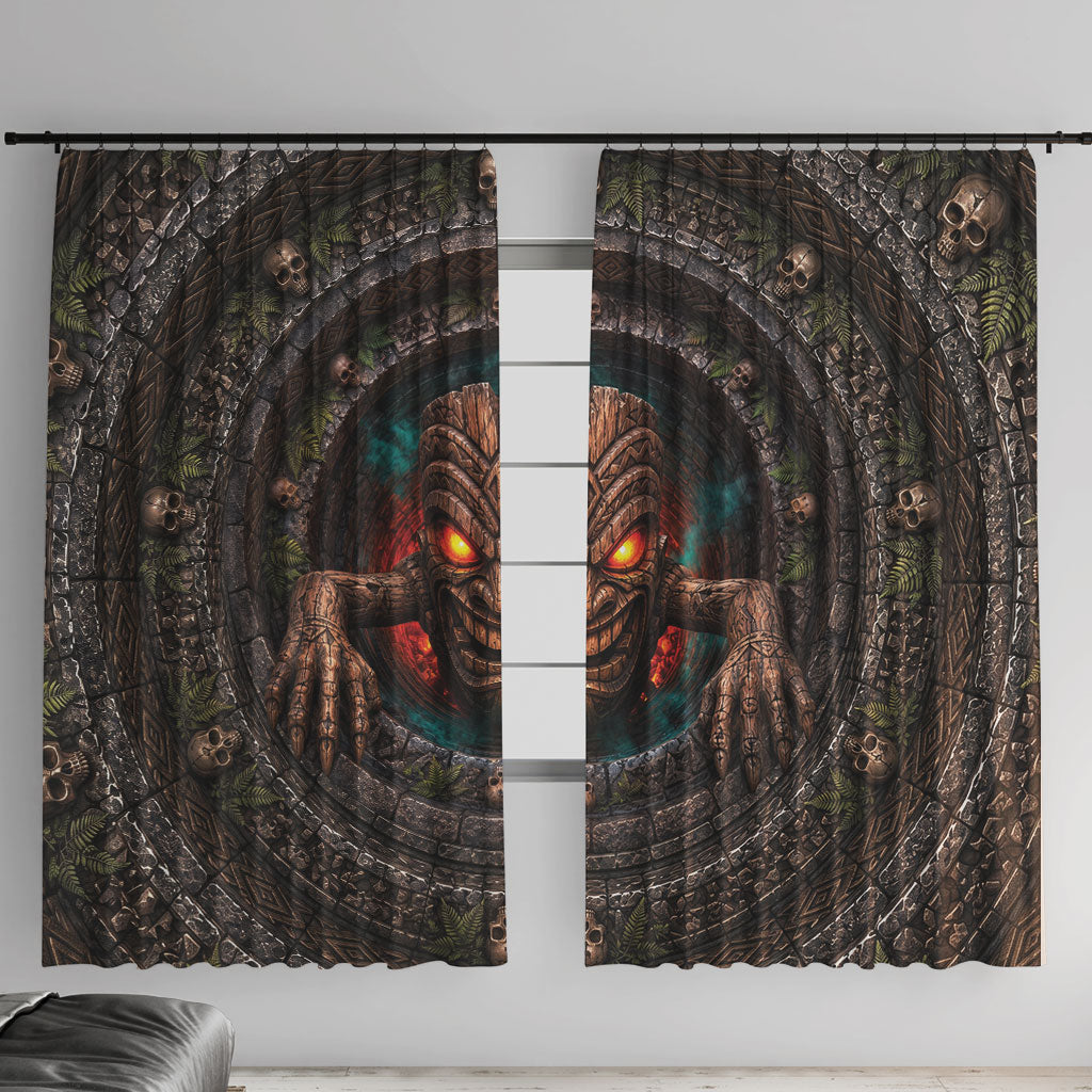 3D Illusion Haunted Tiki Totem Halloween Window Curtain Polynesian Wood Spirit Fiery