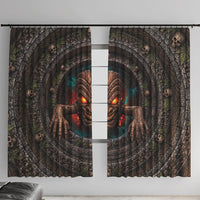 3D Illusion Haunted Tiki Totem Halloween Window Curtain Polynesian Wood Spirit Fiery