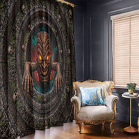 3D Illusion Haunted Tiki Totem Halloween Window Curtain Polynesian Wood Spirit Fiery