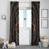 3D Illusion Haunted Tiki Totem Halloween Window Curtain Polynesian Wood Spirit Fiery