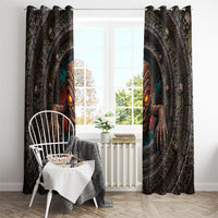 3D Illusion Haunted Tiki Totem Halloween Window Curtain Polynesian Wood Spirit Fiery