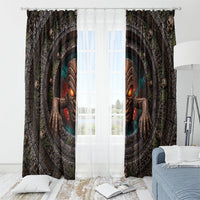 3D Illusion Haunted Tiki Totem Halloween Window Curtain Polynesian Wood Spirit Fiery