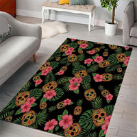 Tropical Calavera Hawaiian Area Rug Sugar Skull Pineapple Hibiscus Floral DT05 - Polynesian Pride