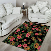 Tropical Calavera Hawaiian Area Rug Sugar Skull Pineapple Hibiscus Floral DT05 - Polynesian Pride