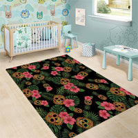 Tropical Calavera Hawaiian Area Rug Sugar Skull Pineapple Hibiscus Floral DT05 - Polynesian Pride