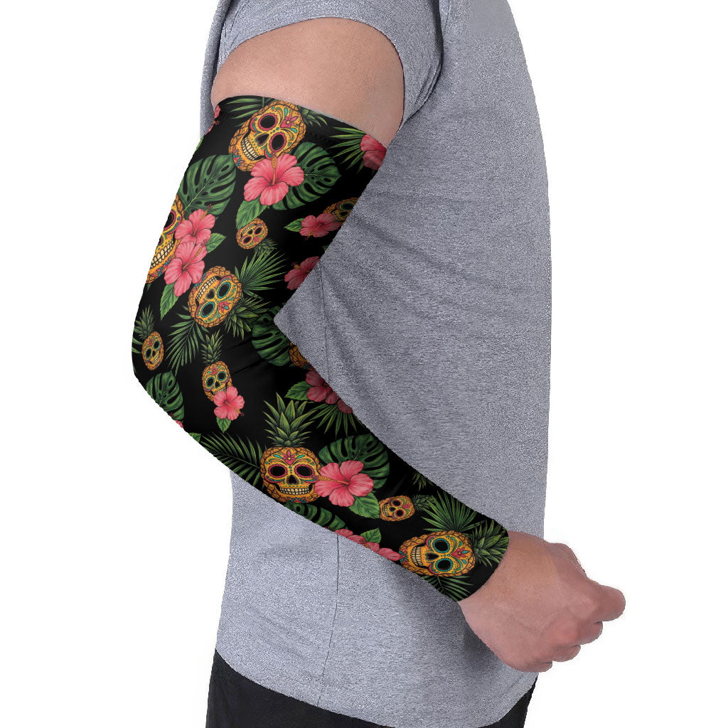 Tropical Calavera Hawaiian Arm Sleeves Sugar Skull Pineapple Hibiscus Floral DT05 - Polynesian Pride
