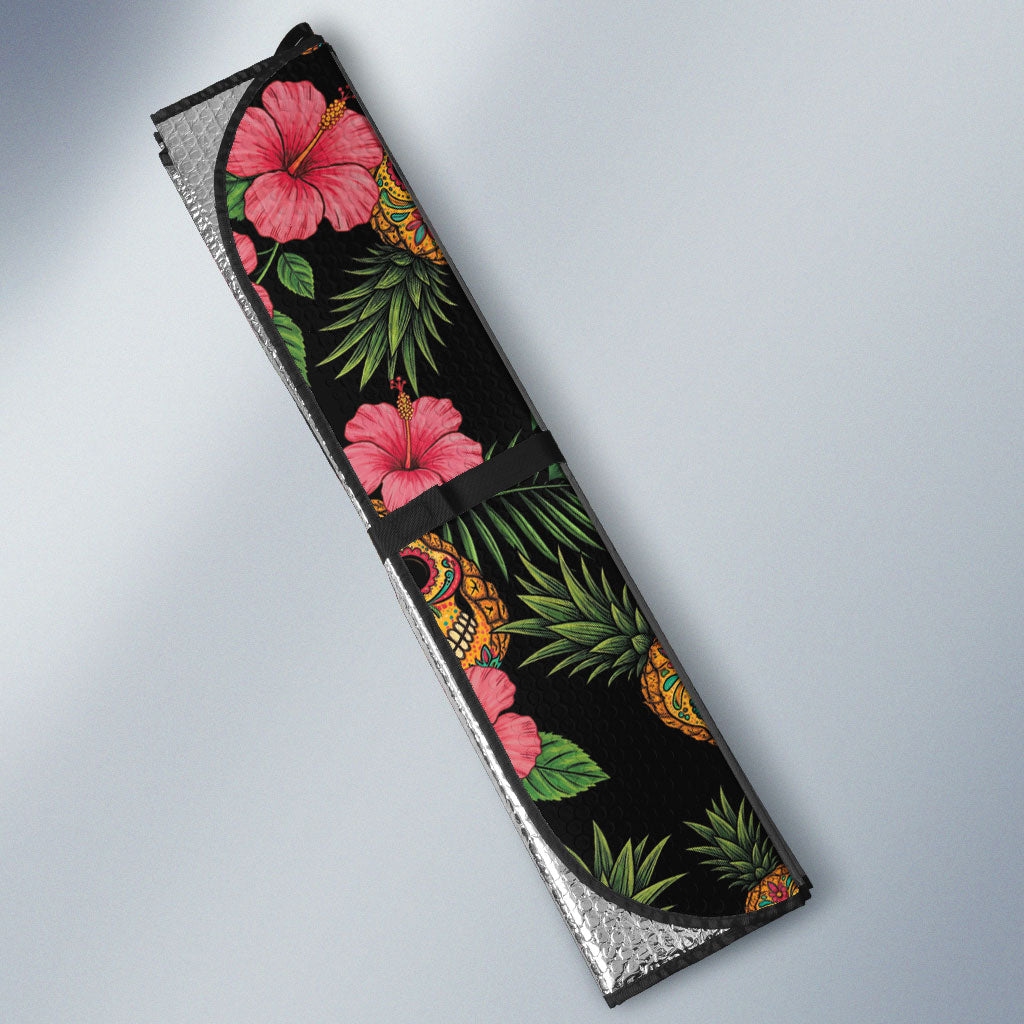 Tropical Calavera Hawaiian Auto Sun Shade Sugar Skull Pineapple Hibiscus Floral DT05 - Polynesian Pride