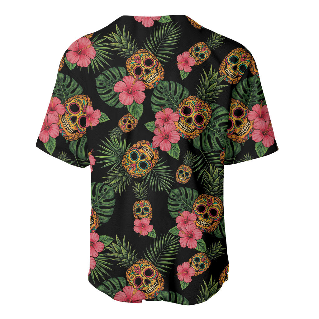 Tropical Calavera Hawaiian Baseball Jersey Sugar Skull Pineapple Hibiscus Floral DT05 - Polynesian Pride