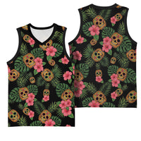 Tropical Calavera Hawaiian Basketball Jersey Sugar Skull Pineapple Hibiscus Floral DT05 - Polynesian Pride