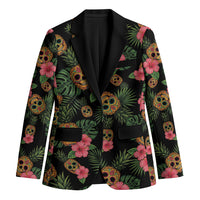 Tropical Calavera Hawaiian Blazer Sugar Skull Pineapple Hibiscus Floral DT05 Unisex Black - Polynesian Pride