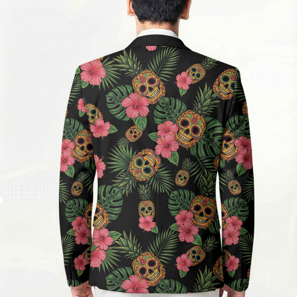 Tropical Calavera Hawaiian Blazer Sugar Skull Pineapple Hibiscus Floral DT05 - Polynesian Pride