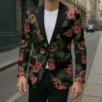 Tropical Calavera Hawaiian Blazer Sugar Skull Pineapple Hibiscus Floral DT05 - Polynesian Pride