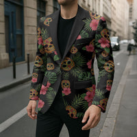 Tropical Calavera Hawaiian Blazer Sugar Skull Pineapple Hibiscus Floral DT05 - Polynesian Pride
