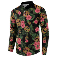 Tropical Calavera Hawaiian Button Sweatshirt Sugar Skull Pineapple Hibiscus Floral DT05 - Polynesian Pride