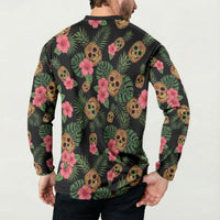 Tropical Calavera Hawaiian Button Sweatshirt Sugar Skull Pineapple Hibiscus Floral DT05 - Polynesian Pride