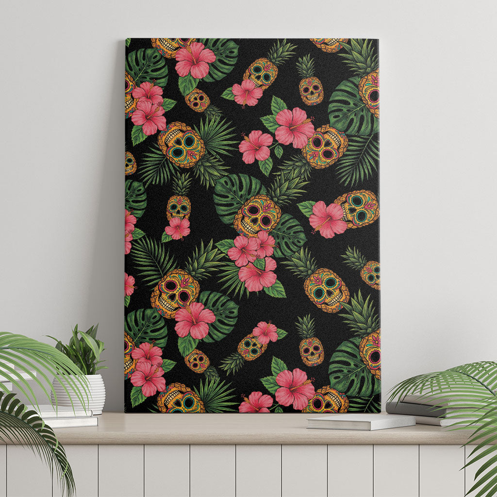 Tropical Calavera Hawaiian Canvas Wall Art Sugar Skull Pineapple Hibiscus Floral DT05 - Polynesian Pride