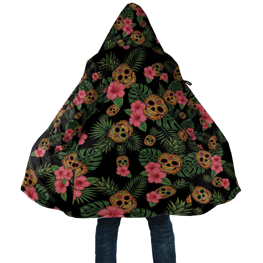 Tropical Calavera Hawaiian Cloak Sugar Skull Pineapple Hibiscus Floral