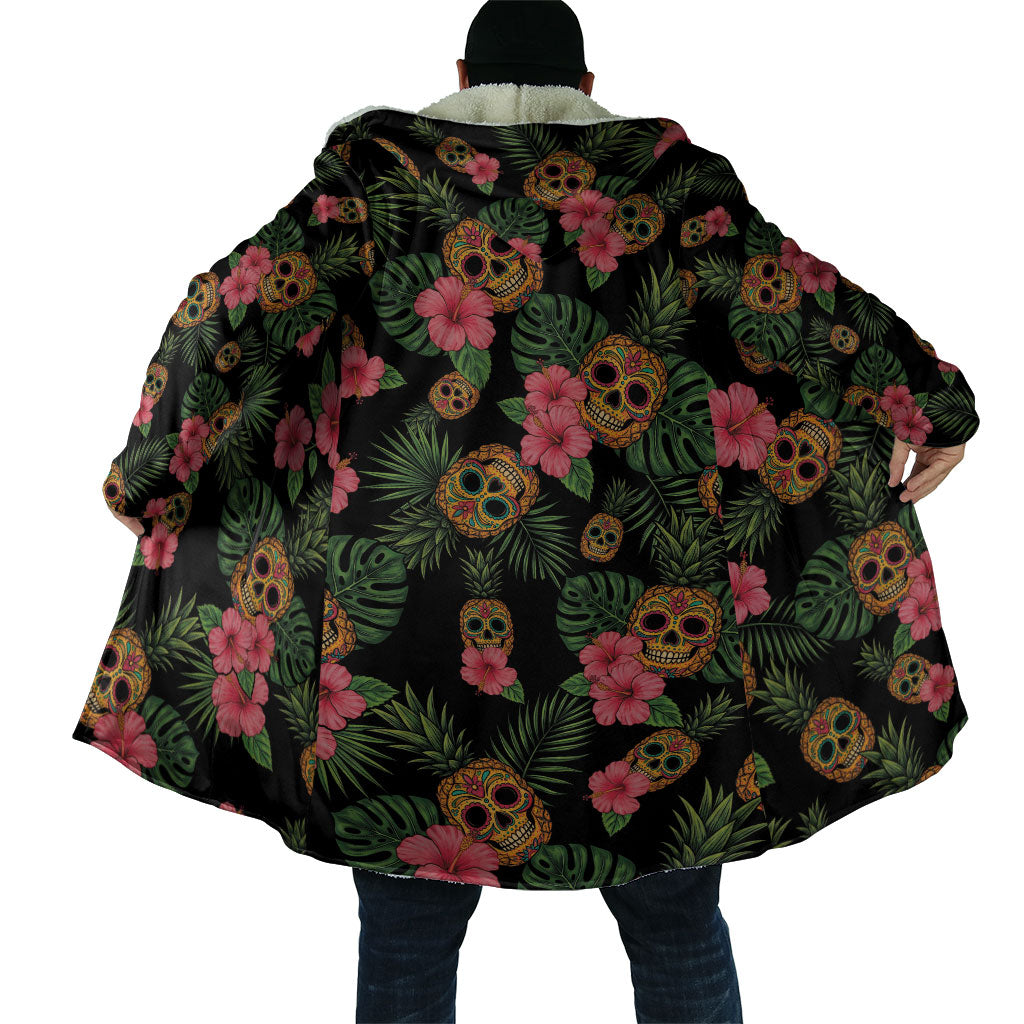 Tropical Calavera Hawaiian Cloak Sugar Skull Pineapple Hibiscus Floral DT05 - Polynesian Pride