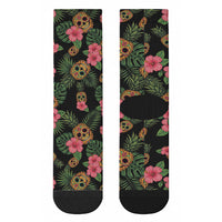 Tropical Calavera Hawaiian Crew Socks Sugar Skull Pineapple Hibiscus Floral DT05 - Polynesian Pride