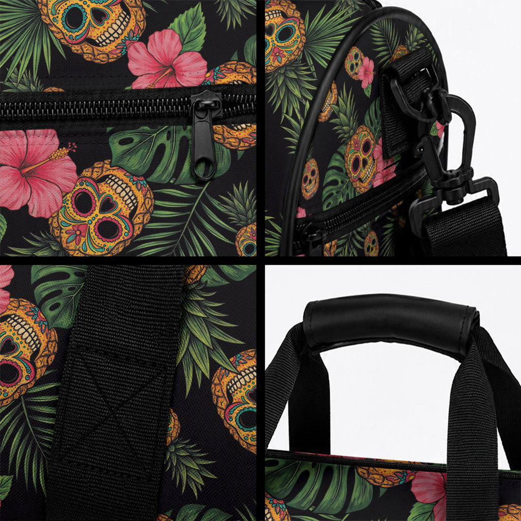 Tropical Calavera Hawaiian Duffle Bag Sugar Skull Pineapple Hibiscus Floral DT05 - Polynesian Pride