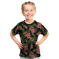 Tropical Calavera Hawaiian Kid T Shirt Sugar Skull Pineapple Hibiscus Floral DT05 Black - Polynesian Pride
