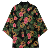 Tropical Calavera Hawaiian Kimono Sugar Skull Pineapple Hibiscus Floral DT05 - Polynesian Pride