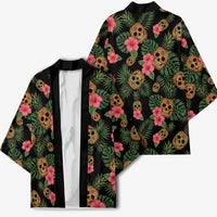 Tropical Calavera Hawaiian Kimono Sugar Skull Pineapple Hibiscus Floral DT05 - Polynesian Pride