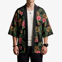 Tropical Calavera Hawaiian Kimono Sugar Skull Pineapple Hibiscus Floral DT05 - Polynesian Pride