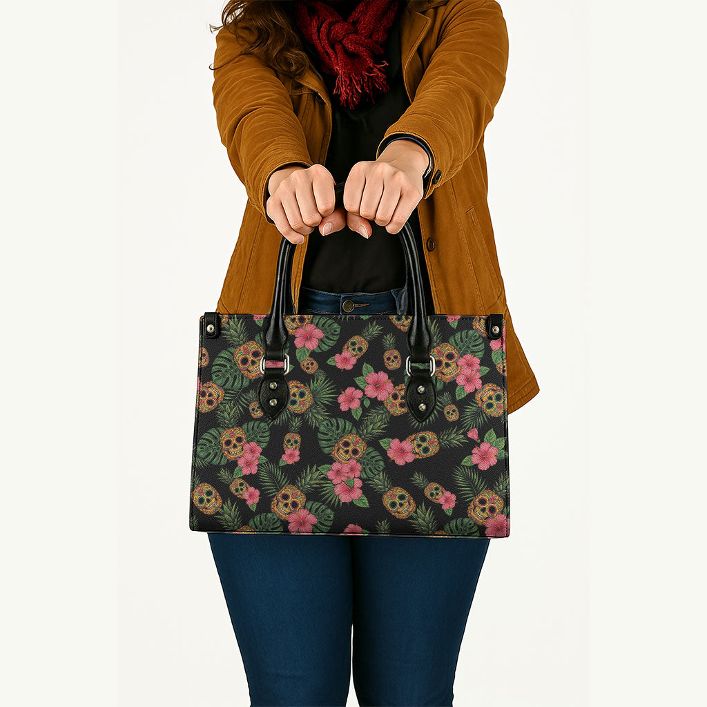 Tropical Calavera Hawaiian Leather Bag Sugar Skull Pineapple Hibiscus Floral DT05 - Polynesian Pride